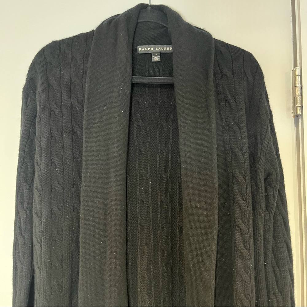 Ralph Lauren Cashmere Cable Knit Cardigan Small Sweater Black Label Duster RARE - Picture 2 of 8